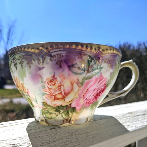 Antique RS Prussia Porcelain Floral Footed Tea Cup - Picture 1 of 10